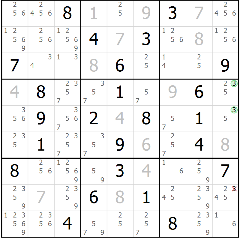 Position des candidats pour la solution de la Gr 62 page 65 du magazine de sudoku Suprême n° 034