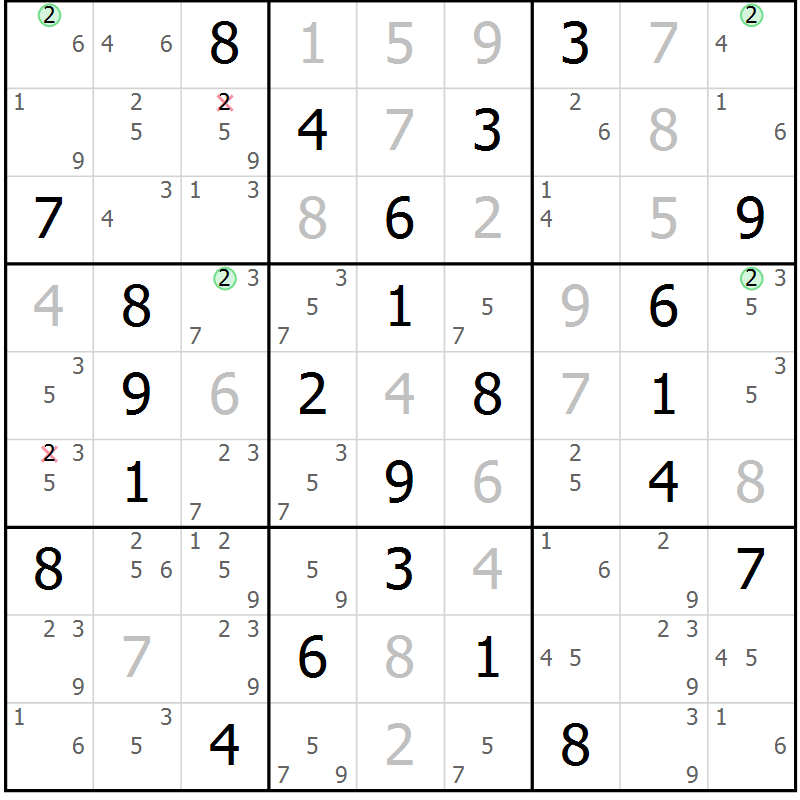 Position des candidats pour la solution de la Gr 62 page 65 du magazine de sudoku Suprême n° 034
