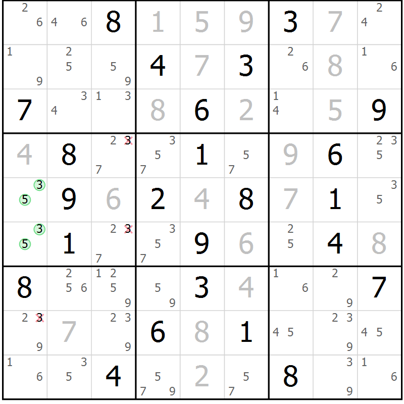 Position des candidats pour la solution de la Gr 62 page 65 du magazine de sudoku Suprême n° 034