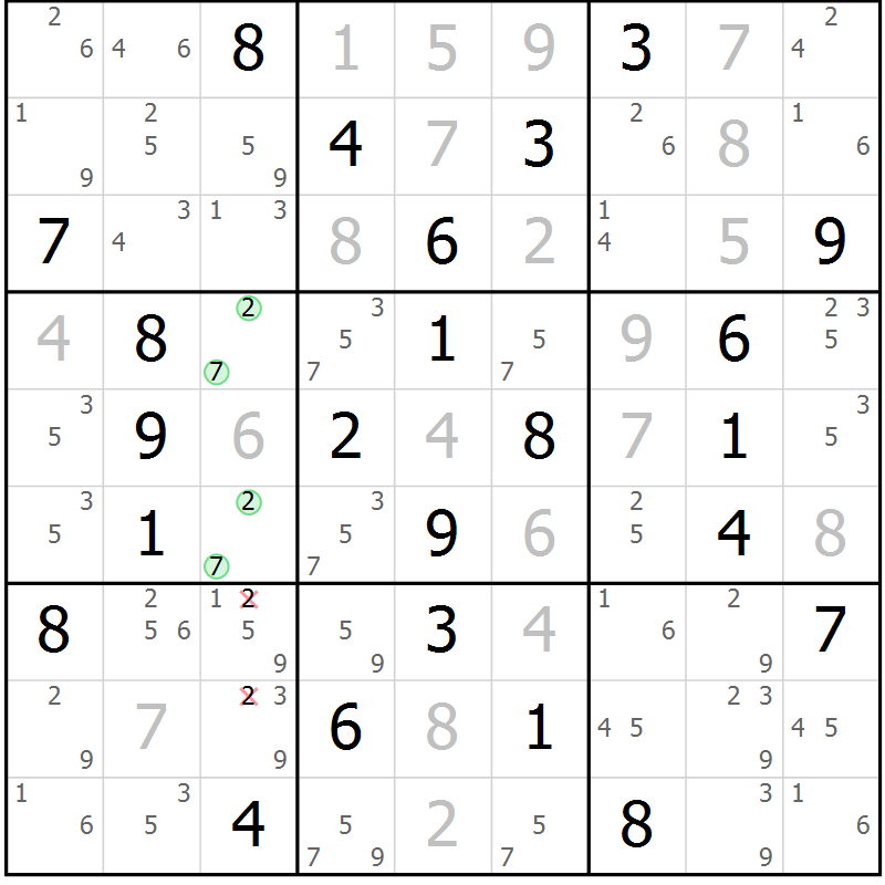 Position des candidats pour la solution de la Gr 62 page 65 du magazine de sudoku Suprême n° 034