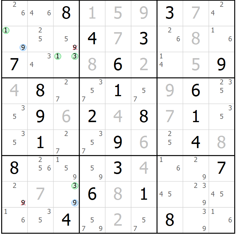 Position des candidats pour la solution de la Gr 62 page 65 du magazine de sudoku Suprême n° 034