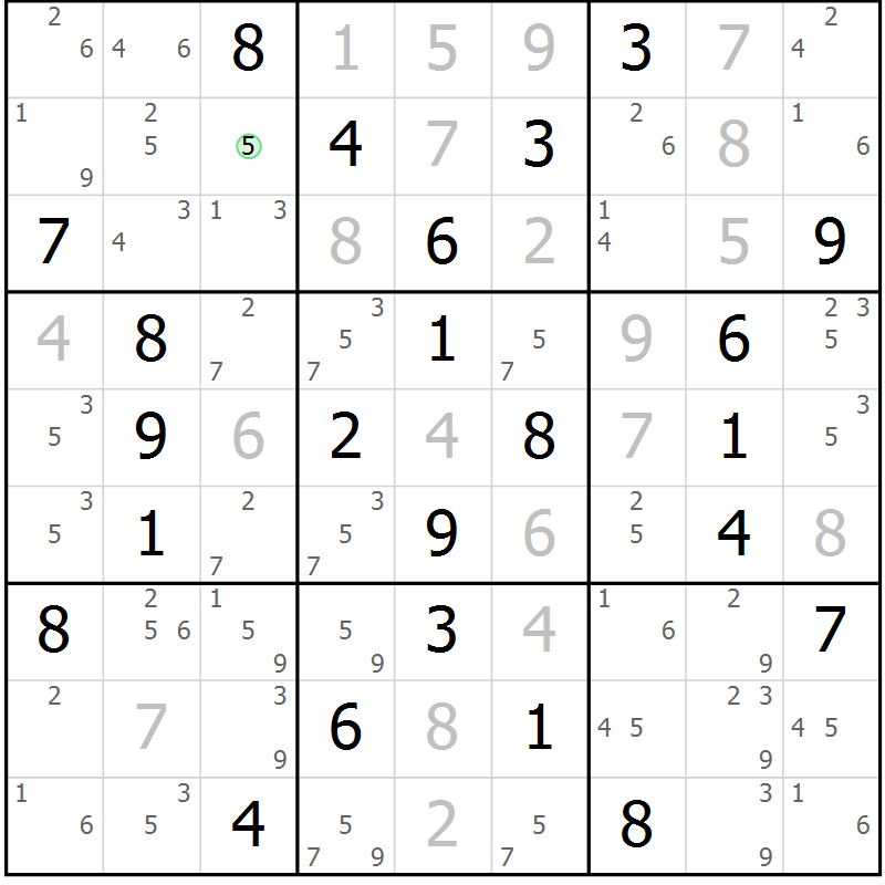 Position des candidats pour la solution de la Gr 62 page 65 du magazine de sudoku Suprême n° 034
