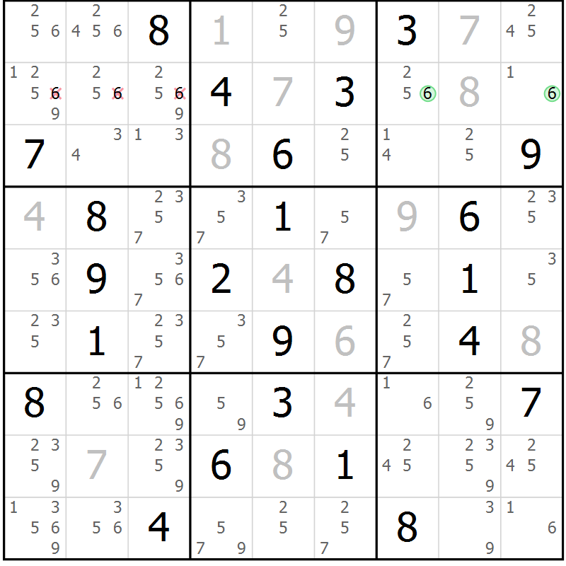 Position des candidats pour la solution de la Gr 62 page 65 du magazine de sudoku Suprême n° 034