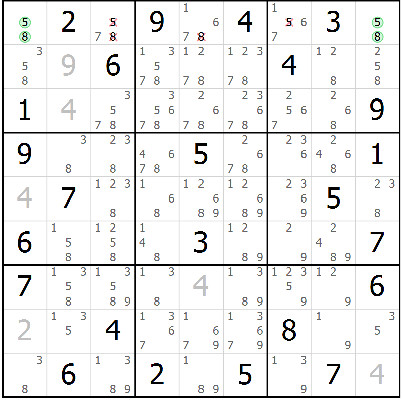 Position des candidats pour la solution de la Gr 63 page 66 du magazine de sudoku Suprême n° 034