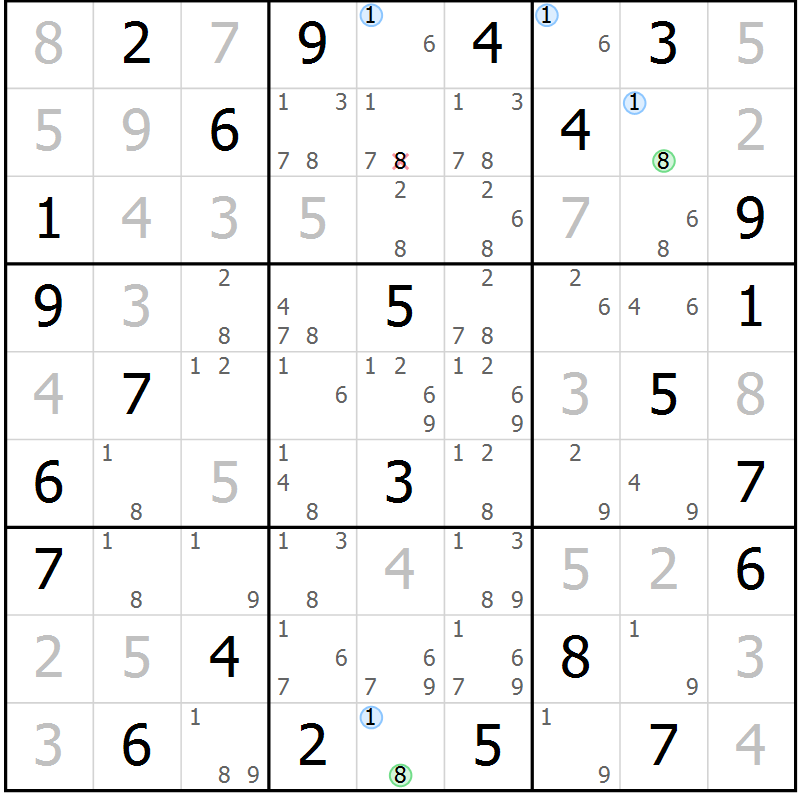 Position des candidats pour la solution de la Gr 63 page 66 du magazine de sudoku Suprême n° 034