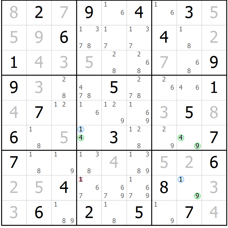 Position des candidats pour la solution de la Gr 63 page 66 du magazine de sudoku Suprême n° 034