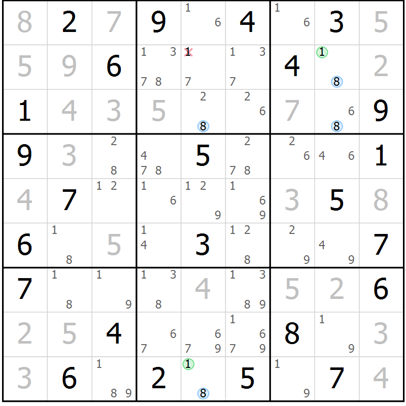Position des candidats pour la solution de la Gr 63 page 66 du magazine de sudoku Suprême n° 034
