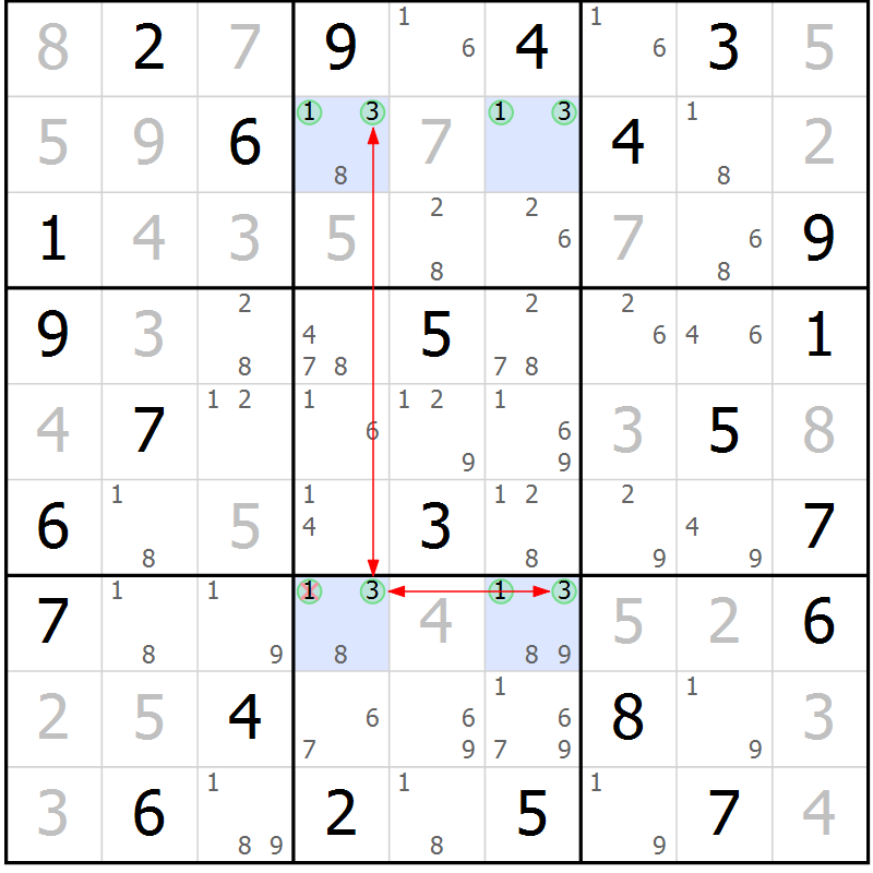 Position des candidats pour la solution de la Gr 63 page 66 du magazine de sudoku Suprême n° 034