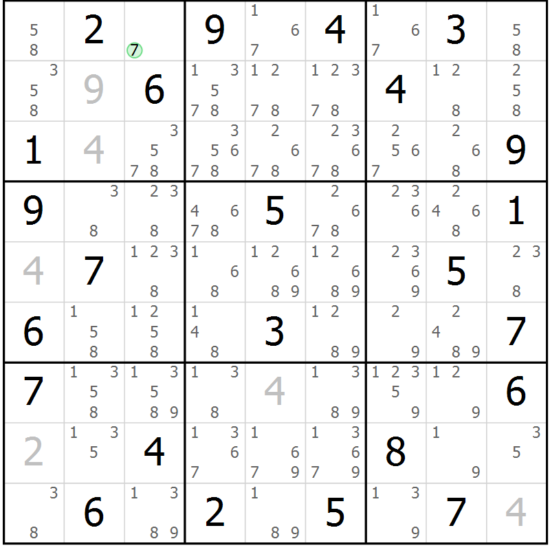 Position des candidats pour la solution de la Gr 63 page 66 du magazine de sudoku Suprême n° 034