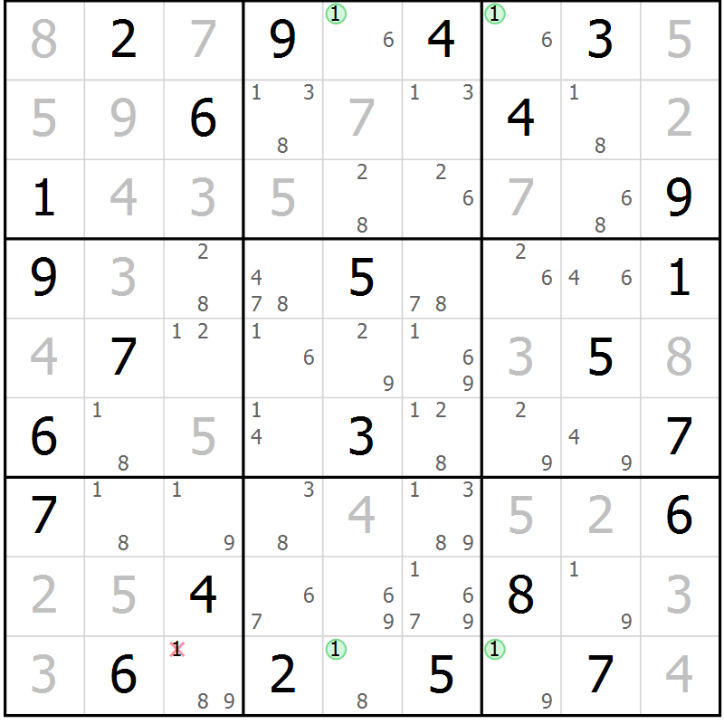 Position des candidats pour la solution de la Gr 63 page 66 du magazine de sudoku Suprême n° 034
