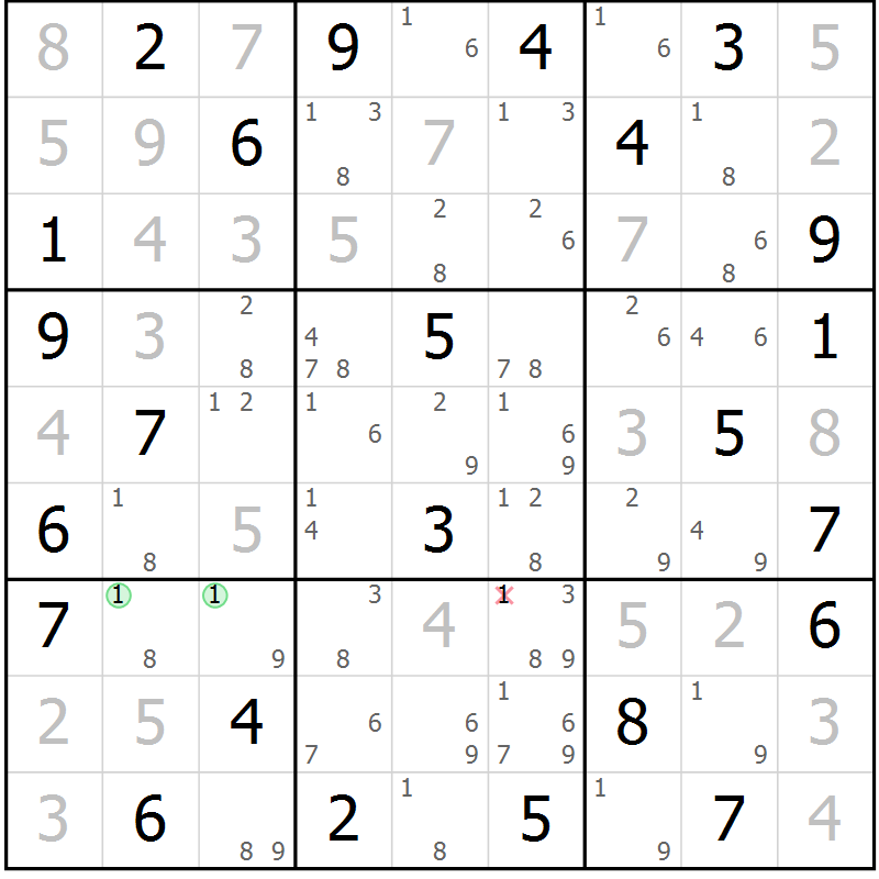 Position des candidats pour la solution de la Gr 63 page 66 du magazine de sudoku Suprême n° 034