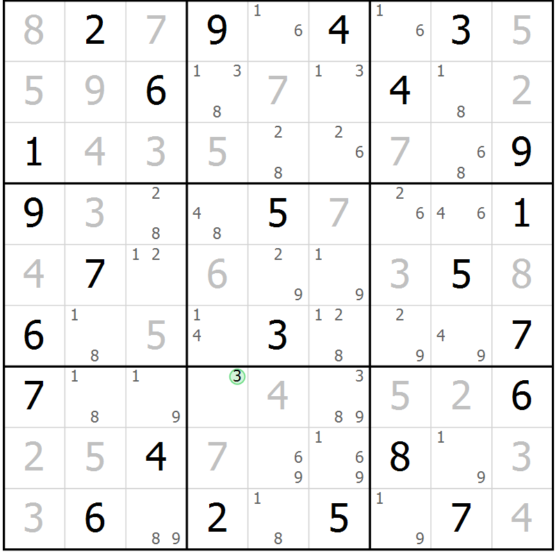 Position des candidats pour la solution de la Gr 63 page 66 du magazine de sudoku Suprême n° 034