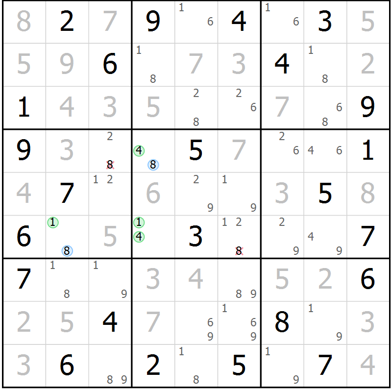 Position des candidats pour la solution de la Gr 63 page 66 du magazine de sudoku Suprême n° 034