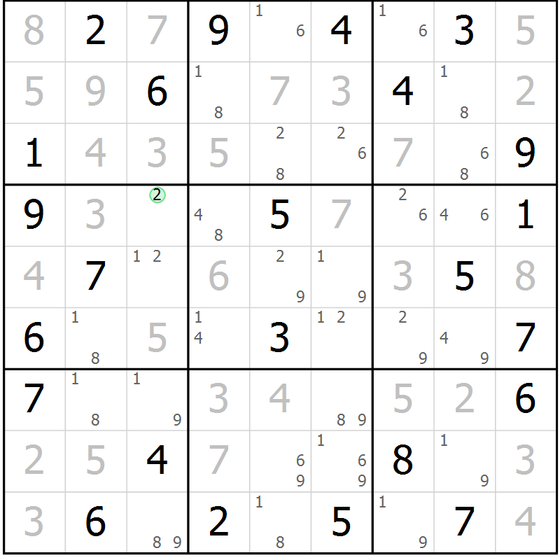 Position des candidats pour la solution de la Gr 63 page 66 du magazine de sudoku Suprême n° 034
