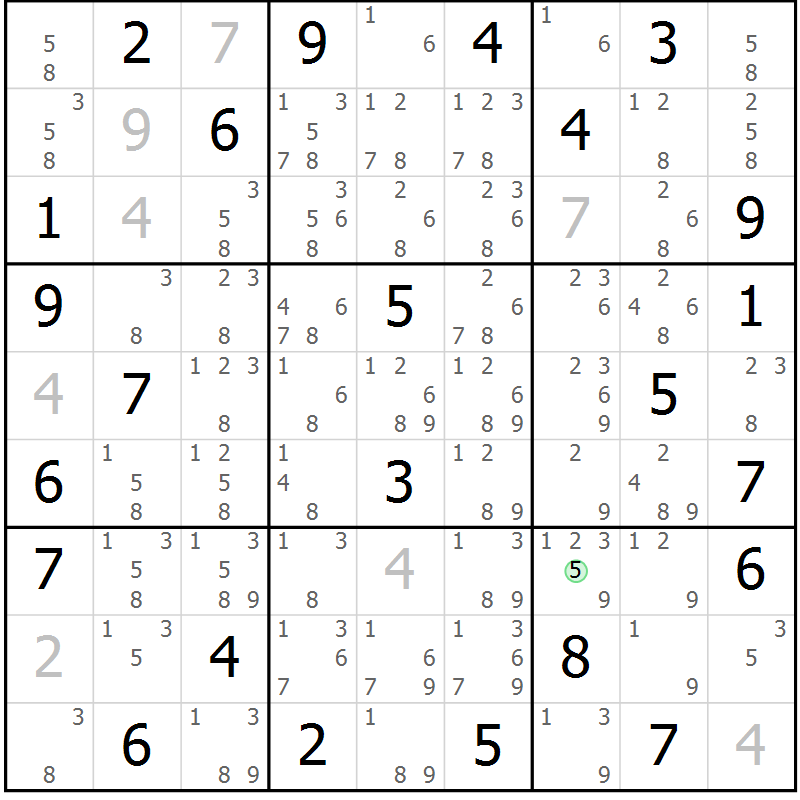 Position des candidats pour la solution de la Gr 63 page 66 du magazine de sudoku Suprême n° 034