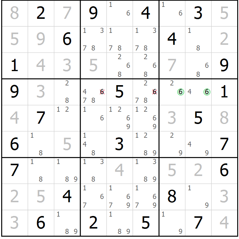 Position des candidats pour la solution de la Gr 63 page 66 du magazine de sudoku Suprême n° 034