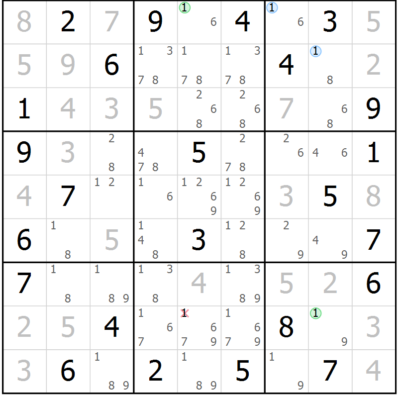 Position des candidats pour la solution de la Gr 63 page 66 du magazine de sudoku Suprême n° 034