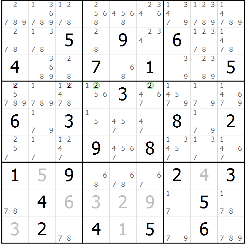 Position des candidats pour la solution de la Gr 64 page 67 du magazine de sudoku Suprême n° 034