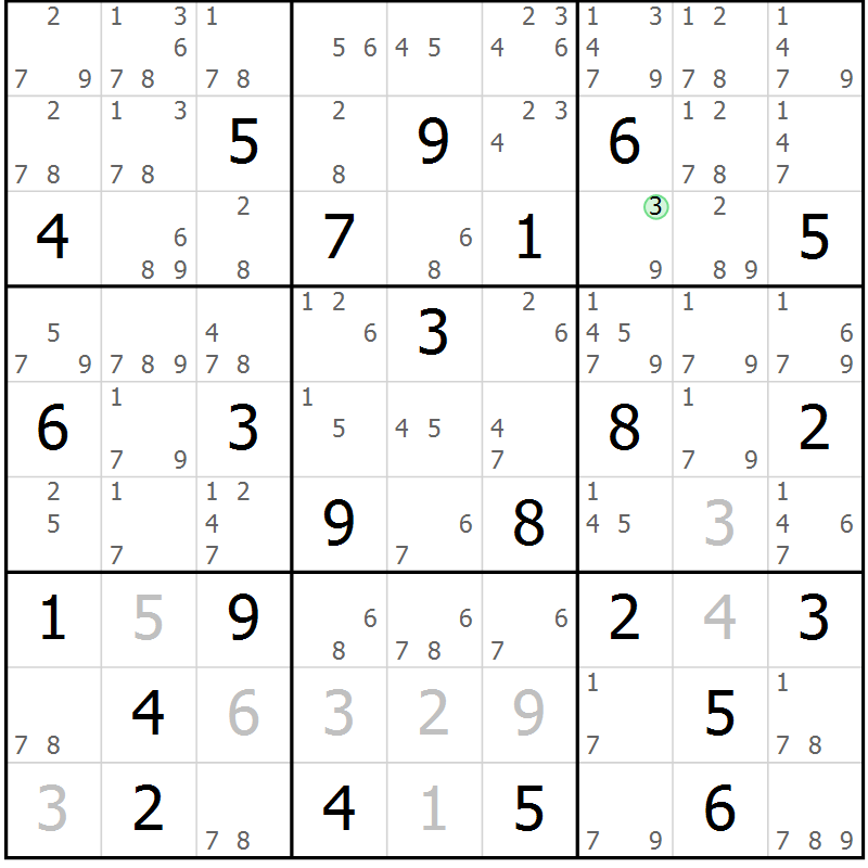 Position des candidats pour la solution de la Gr 64 page 67 du magazine de sudoku Suprême n° 034