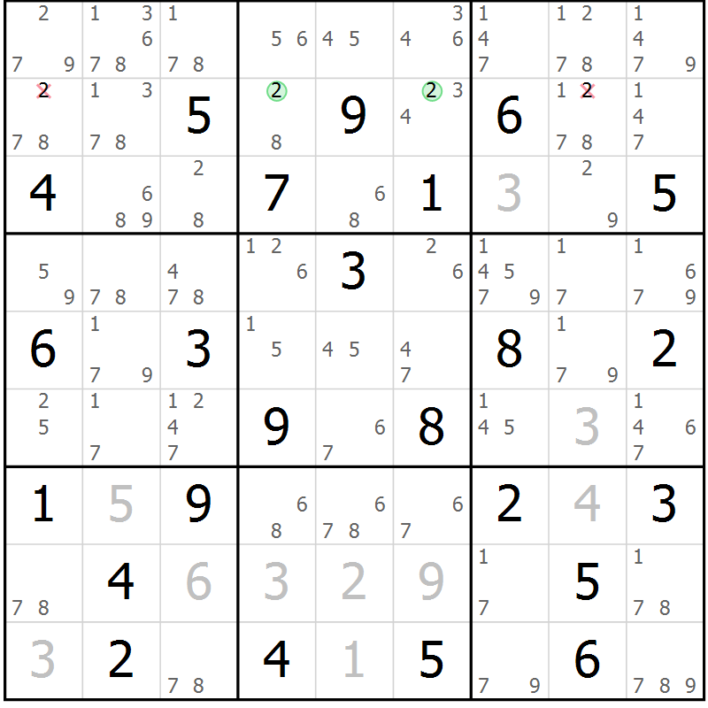Position des candidats pour la solution de la Gr 64 page 67 du magazine de sudoku Suprême n° 034