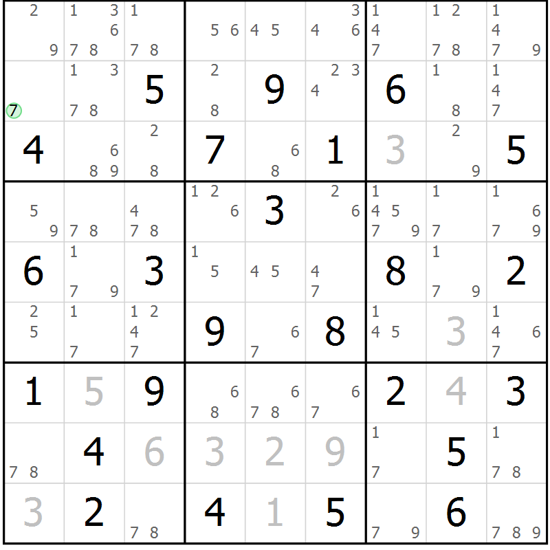 Position des candidats pour la solution de la Gr 64 page 67 du magazine de sudoku Suprême n° 034