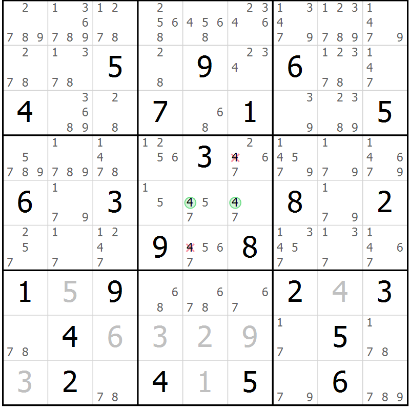 Position des candidats pour la solution de la Gr 64 page 67 du magazine de sudoku Suprême n° 034