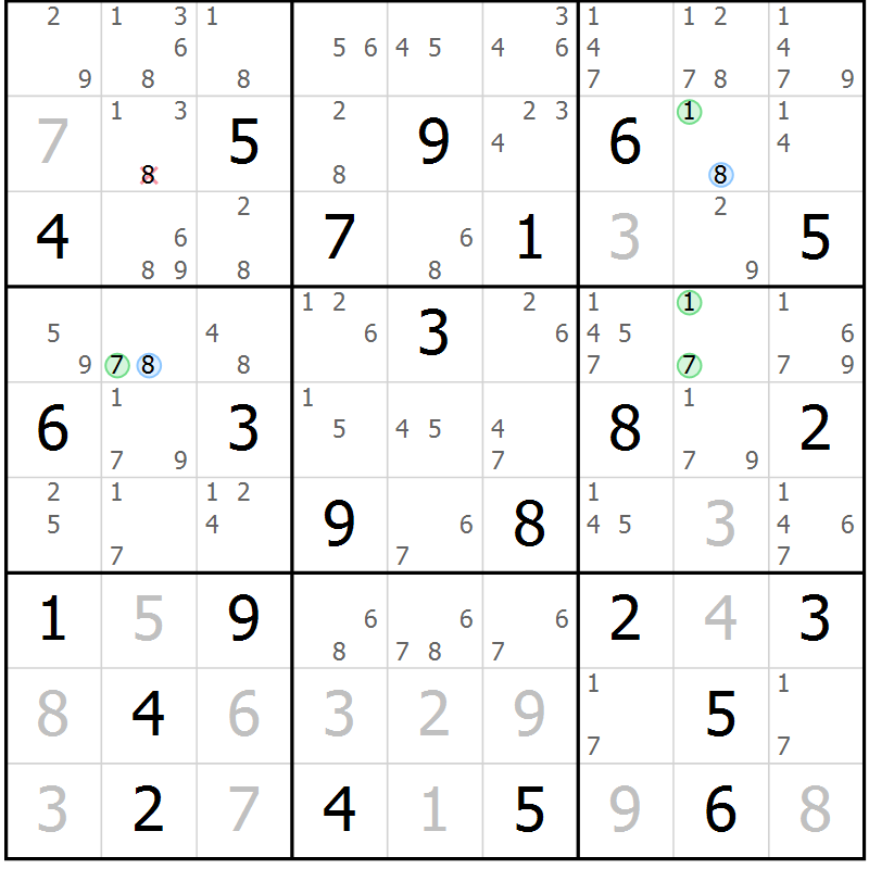 Position des candidats pour la solution de la Gr 64 page 67 du magazine de sudoku Suprême n° 034