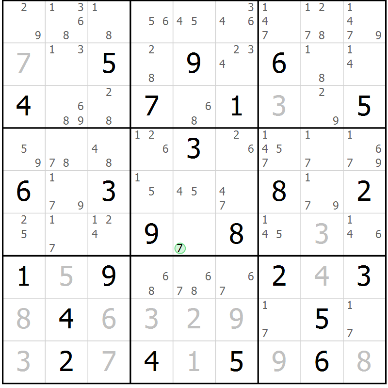 Position des candidats pour la solution de la Gr 64 page 67 du magazine de sudoku Suprême n° 034