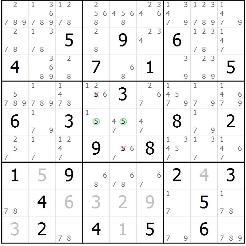 Position des candidats pour la solution de la Gr 64 page 67 du magazine de sudoku Suprême n° 034