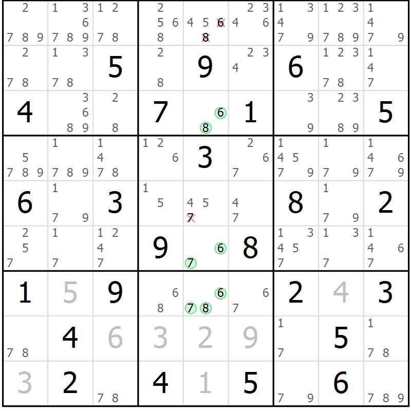 Position des candidats pour la solution de la Gr 64 page 67 du magazine de sudoku Suprême n° 034