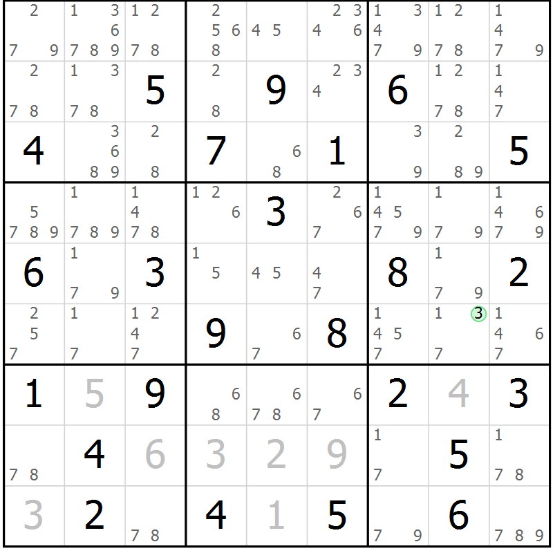 Position des candidats pour la solution de la Gr 64 page 67 du magazine de sudoku Suprême n° 034