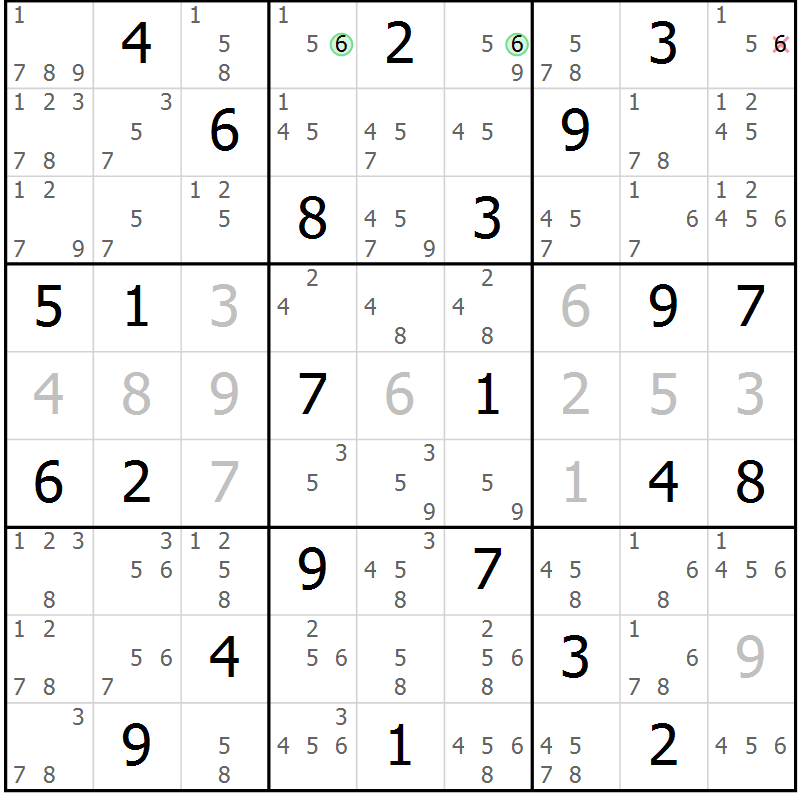 Position des candidats pour la solution de la Gr 65 page 68 du magazine de sudoku Suprême n° 034