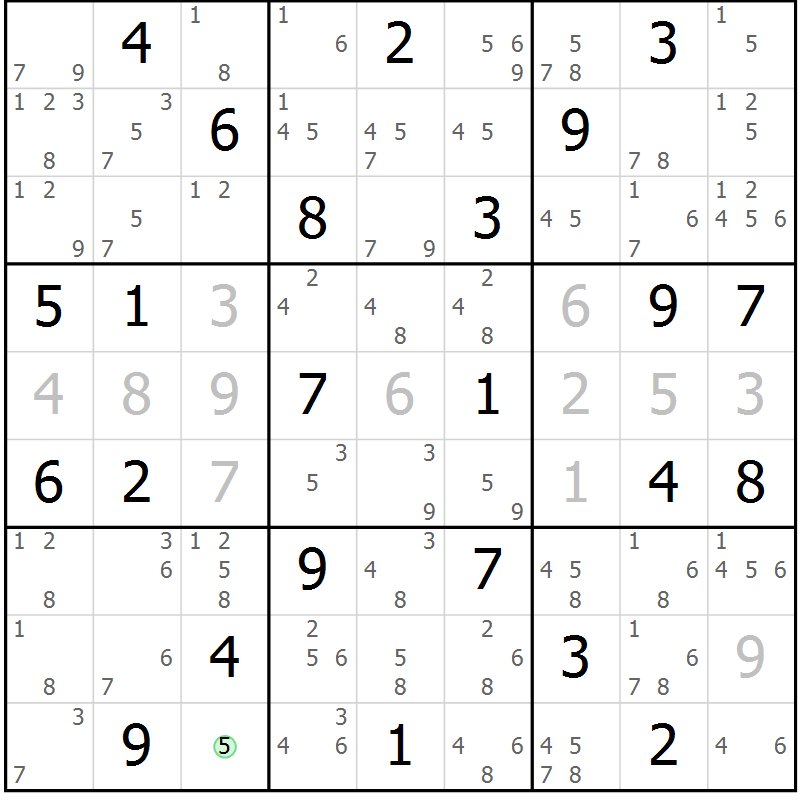 Position des candidats pour la solution de la Gr 65 page 68 du magazine de sudoku Suprême n° 034