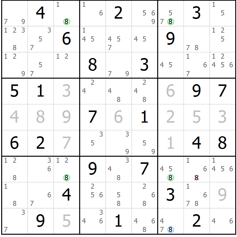 Position des candidats pour la solution de la Gr 65 page 68 du magazine de sudoku Suprême n° 034