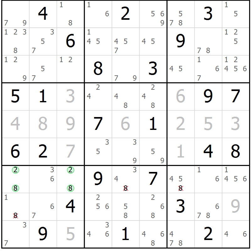 Position des candidats pour la solution de la Gr 65 page 68 du magazine de sudoku Suprême n° 034
