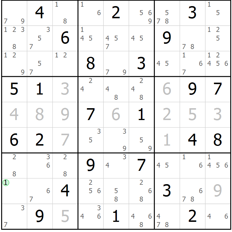 Position des candidats pour la solution de la Gr 65 page 68 du magazine de sudoku Suprême n° 034