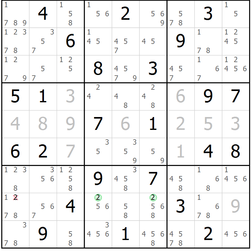 Position des candidats pour la solution de la Gr 65 page 68 du magazine de sudoku Suprême n° 034