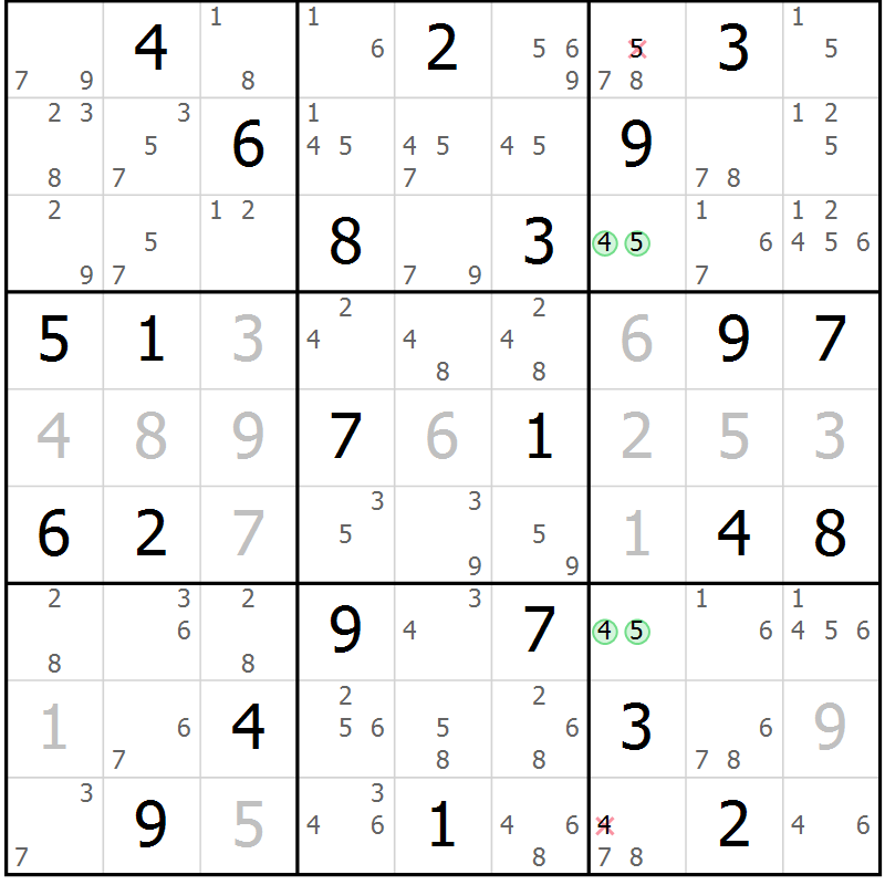 Position des candidats pour la solution de la Gr 65 page 68 du magazine de sudoku Suprême n° 034