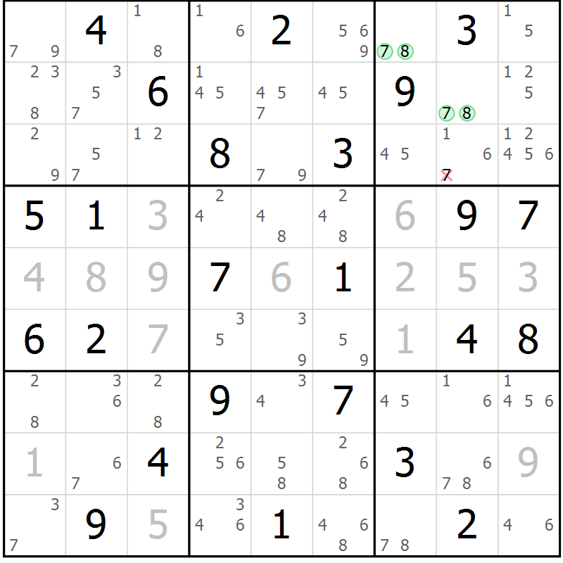 Position des candidats pour la solution de la Gr 65 page 68 du magazine de sudoku Suprême n° 034