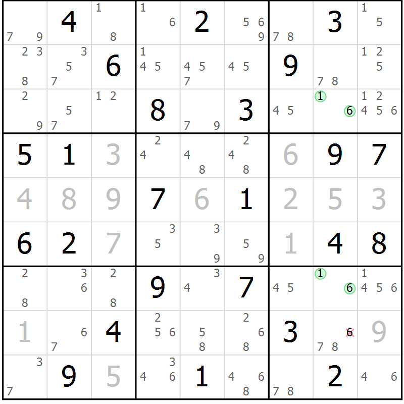 Position des candidats pour la solution de la Gr 65 page 68 du magazine de sudoku Suprême n° 034