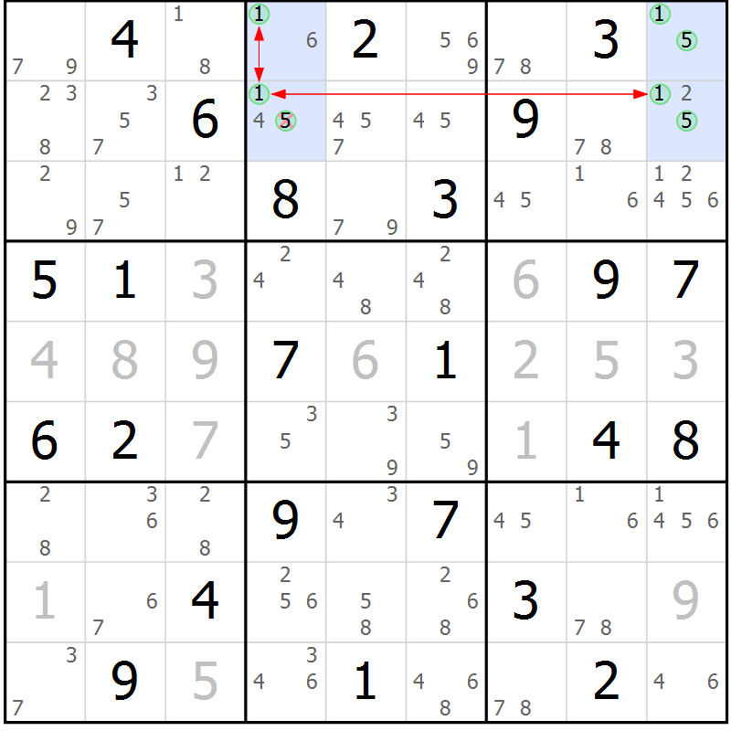 Position des candidats pour la solution de la Gr 65 page 68 du magazine de sudoku Suprême n° 034