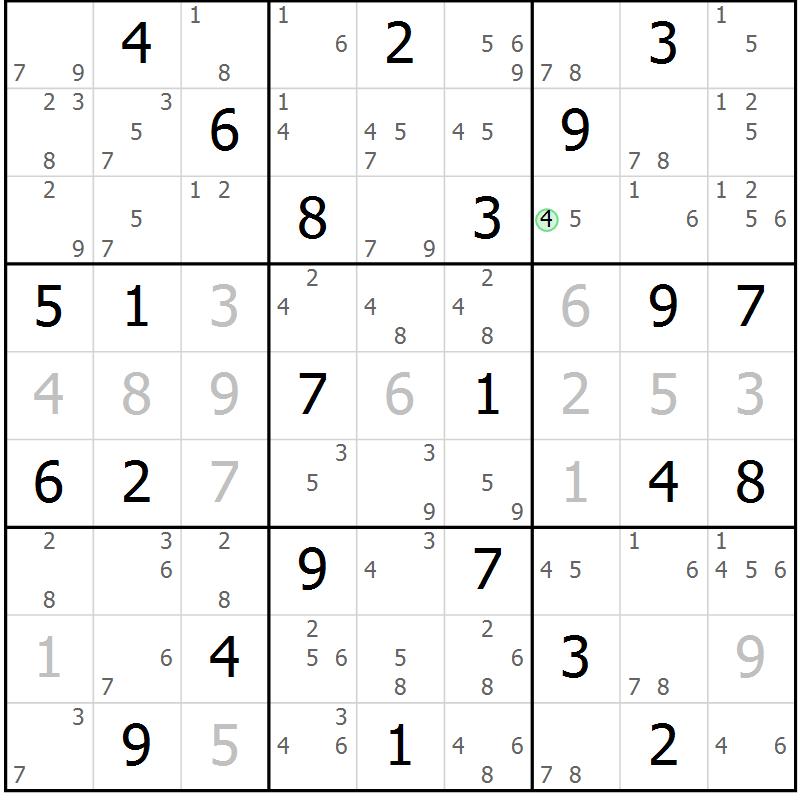 Position des candidats pour la solution de la Gr 65 page 68 du magazine de sudoku Suprême n° 034