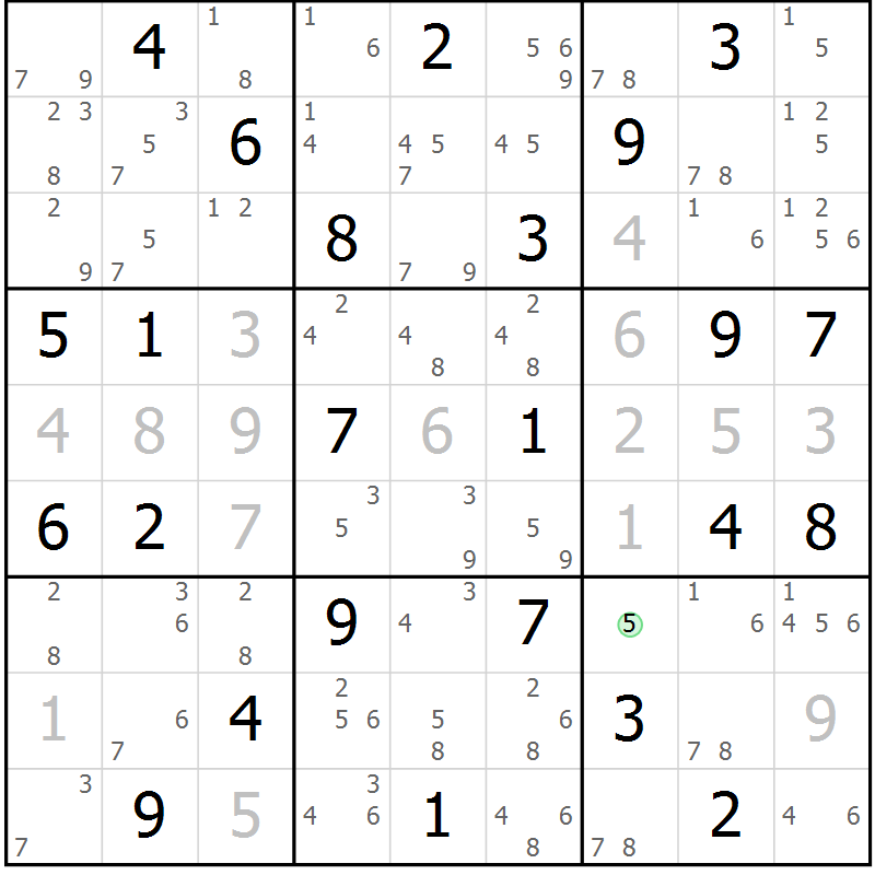 Position des candidats pour la solution de la Gr 65 page 68 du magazine de sudoku Suprême n° 034