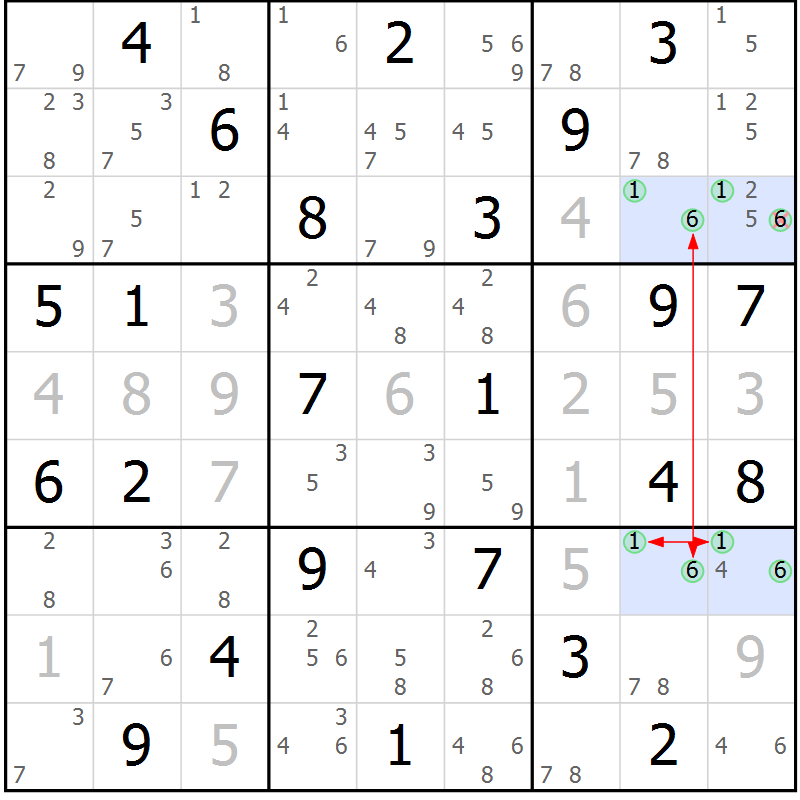 Position des candidats pour la solution de la Gr 65 page 68 du magazine de sudoku Suprême n° 034