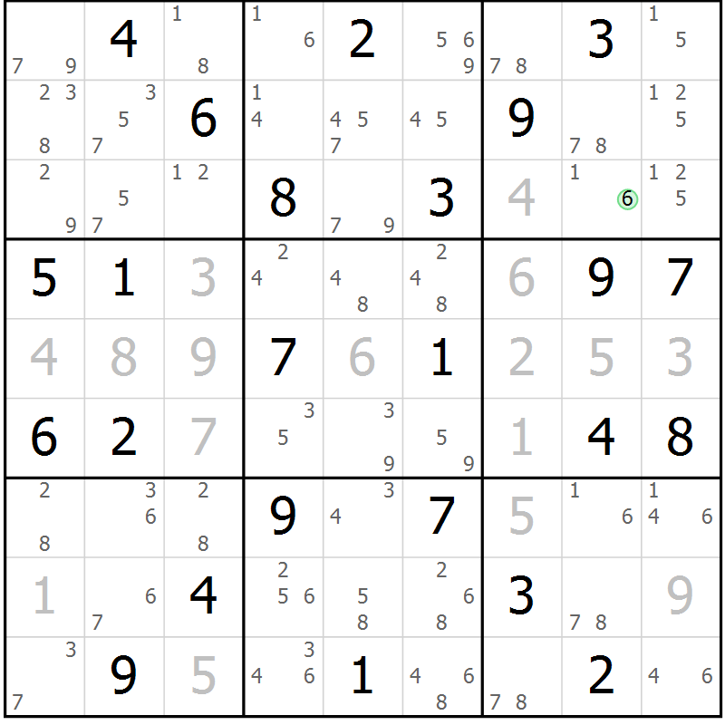 Position des candidats pour la solution de la Gr 65 page 68 du magazine de sudoku Suprême n° 034