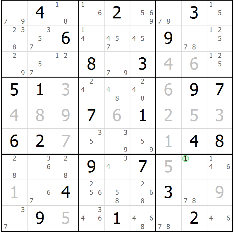 Position des candidats pour la solution de la Gr 65 page 68 du magazine de sudoku Suprême n° 034