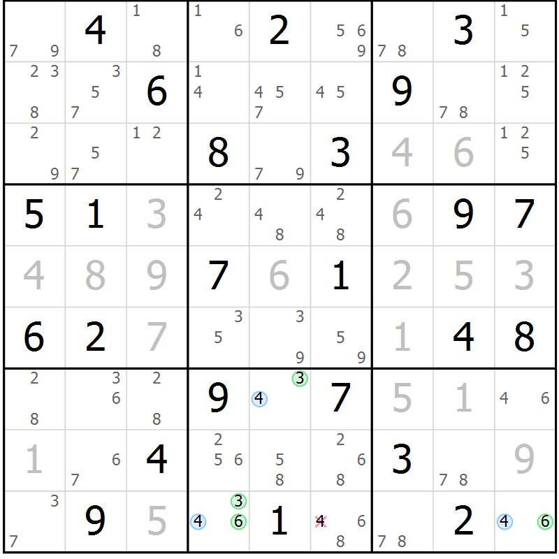 Position des candidats pour la solution de la Gr 65 page 68 du magazine de sudoku Suprême n° 034
