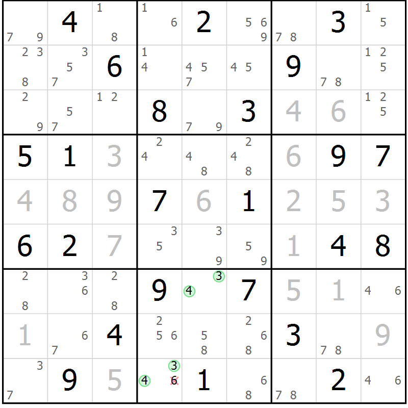 Position des candidats pour la solution de la Gr 65 page 68 du magazine de sudoku Suprême n° 034