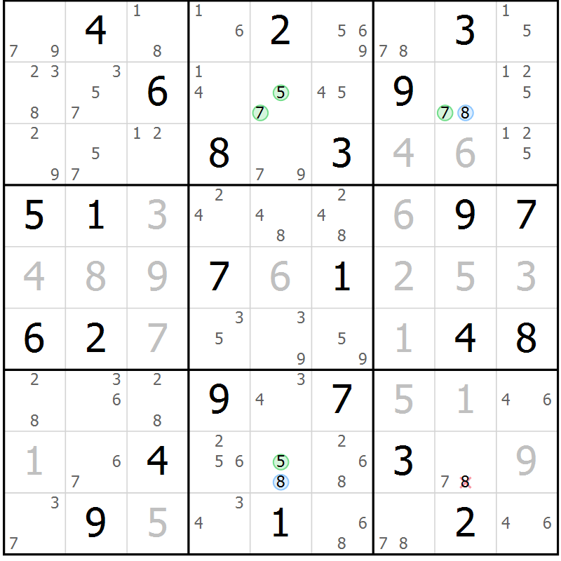 Position des candidats pour la solution de la Gr 65 page 68 du magazine de sudoku Suprême n° 034