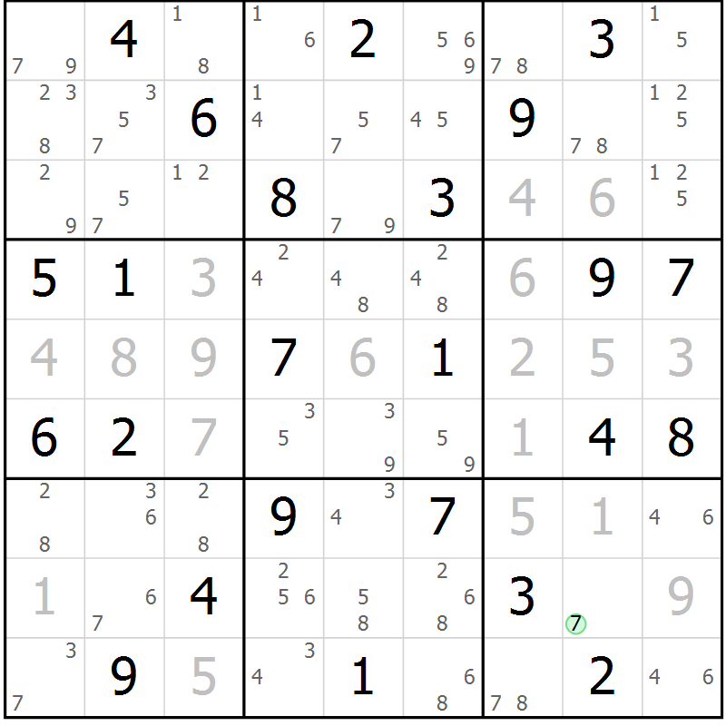 Position des candidats pour la solution de la Gr 65 page 68 du magazine de sudoku Suprême n° 034